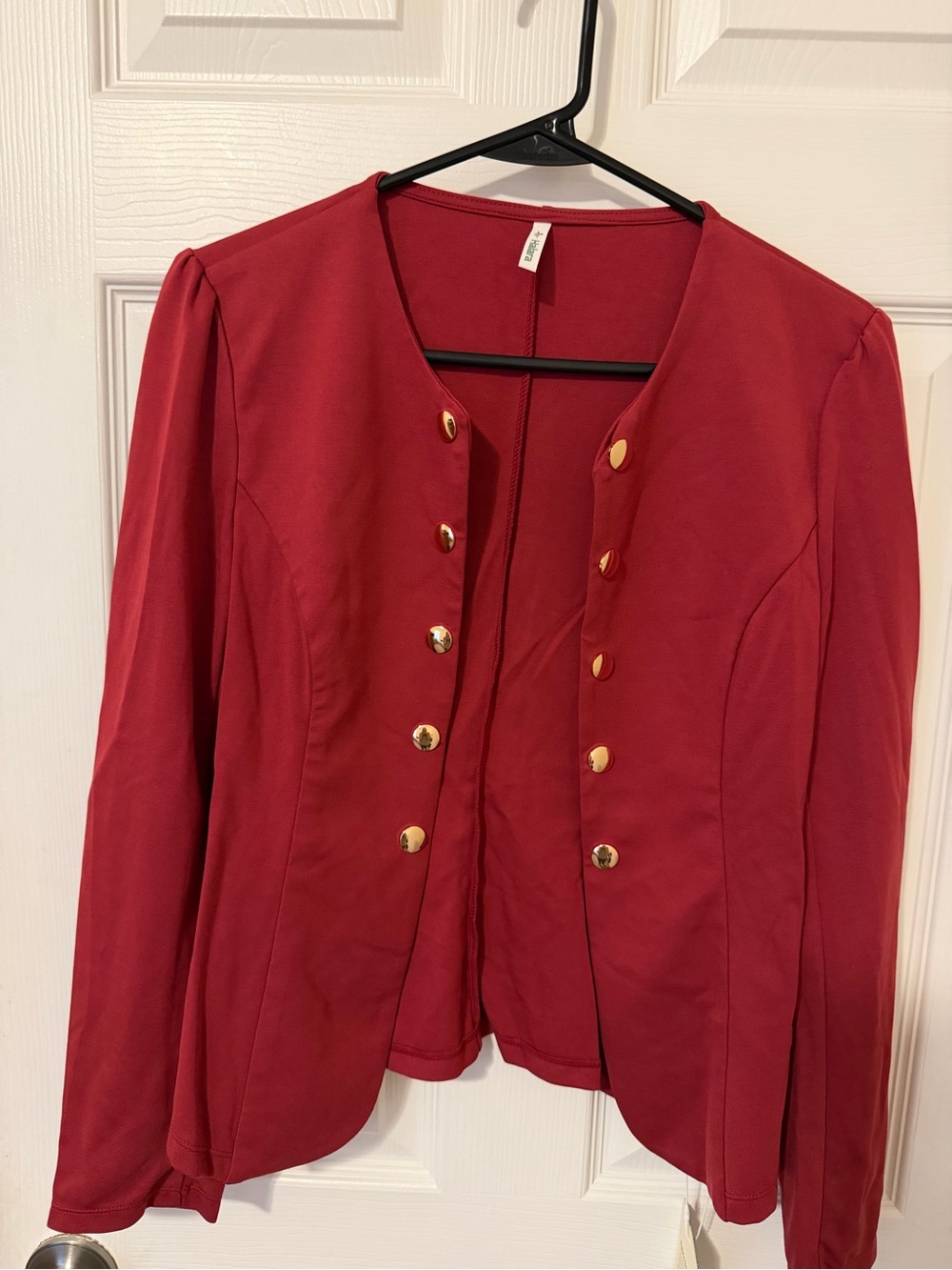 HALARA Red Long-Sleeve Open Front Blazer with Gold Buttons